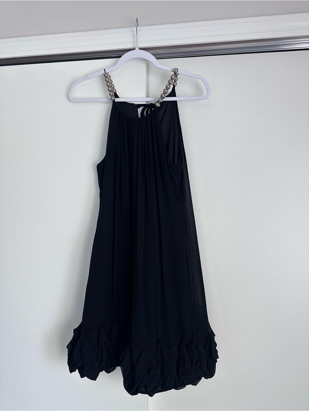 Donna Ricco Black Halter Dress with Silver Chain Straps